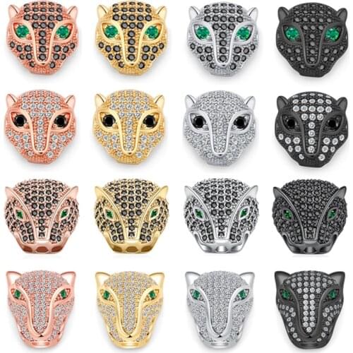 3pcs/lot Leopard Head AAA Zirconia Beads Panther Animal Copper Charms Loose Spacer Beads For Jewelry Making DIY Accessories