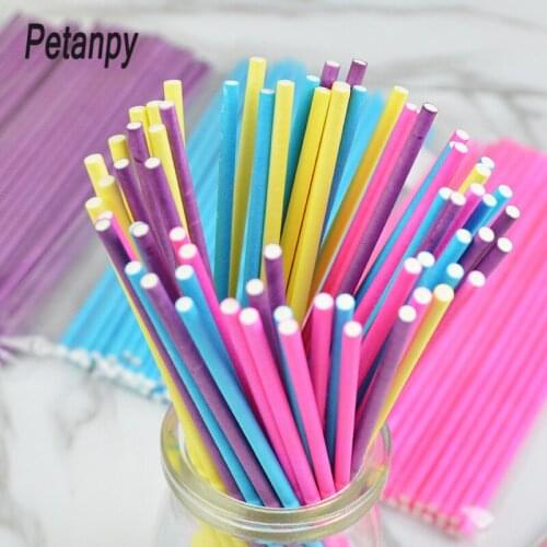 50pcs Solid color Paper Lollipop Sticks Cake Pop Sticks Favor Supplies for Craft Project Decoration 15cmx3.5mm