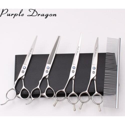 7In. Left-Hand Purple Dragon Dogs Grooming Shears Cutting Shears Thinning Scissors Pets Scissors Cats Flur Clipper Add Bag Z3006