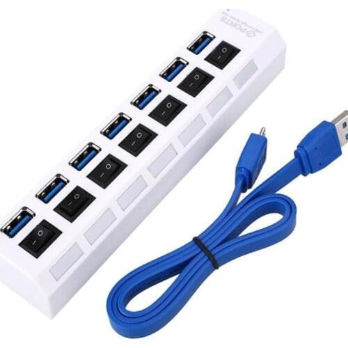 7 Port USB 3.0 Hub Splitter USB Hub 3.0 with Individual Power Switches LED Indicator EU US AU Power Adapter for MacBook Laptop