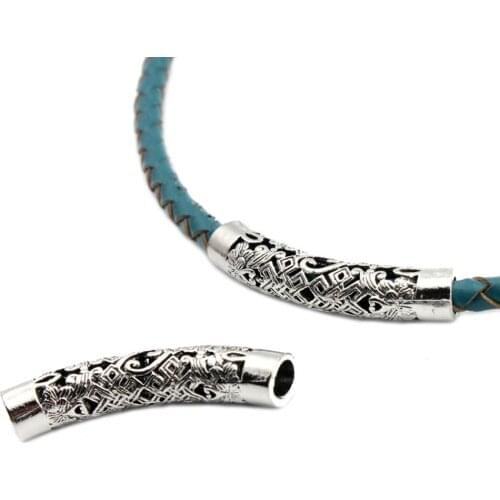 AaaZee 4pcs 4.5mm Hole Antique Silver Hollowed Spacer Tube for DIY Bracelet and Necklace Slider Hair Decoration