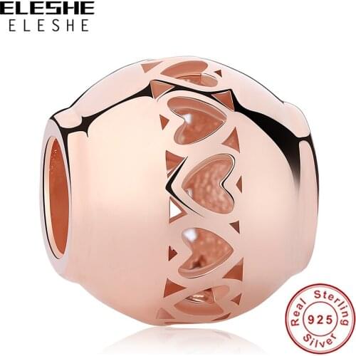 Authentic 925 Sterling Silver Forever Love Heart Spacer Beads Fit Original Charm Bracelet Rose Gold Christmas Jewelry