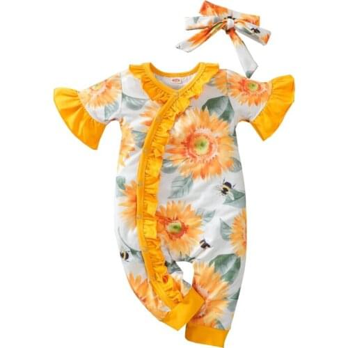 Bobora Baby Girls Floral Lace Halter Long Jumpsuit Romper Bodysuit Birthday Sunsuit Outfits Headband Clothes Set