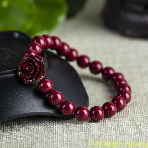 Handmade Rose Natural Cinnabar Bracelet Emperor High Content Cinnabar Lady Versatile Hand String Cinnabar Beads