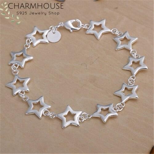 Charmhouse Silver Bracelets For Women 8mm Full Stars Chain Bracelet & Bangles Pulseira Femme Wristband Fashion Jewelry Wholesale
