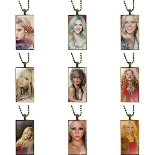 EJ Glaze For Lovers Best Friendship Vintage Jewelry Bronze Color Glass Cabochon Choker Pendant Long Rectangle Necklace Shakira