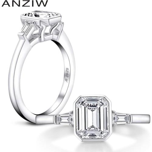 ANZIW Elegant Emeraled Cut Ring 925 Sterling Silver Anillos Mujer Nscd Women Wedding Bridal Band Customizd Rings Jewelry Gifts