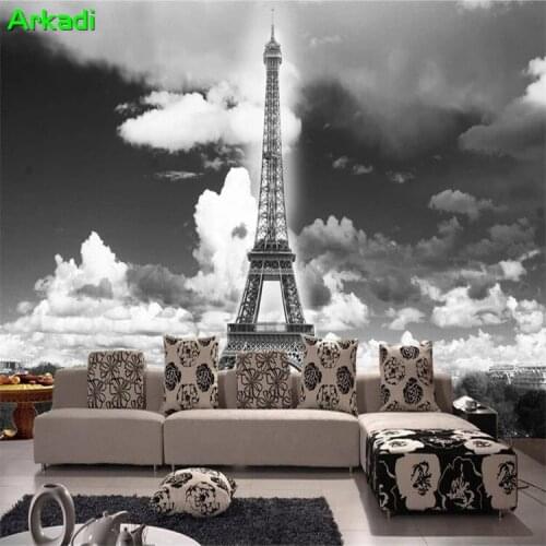 European entrance corridor aisle vertical wallpaper HD black and white retro Eiffel Tower Paris nostalgic grey wall decorative