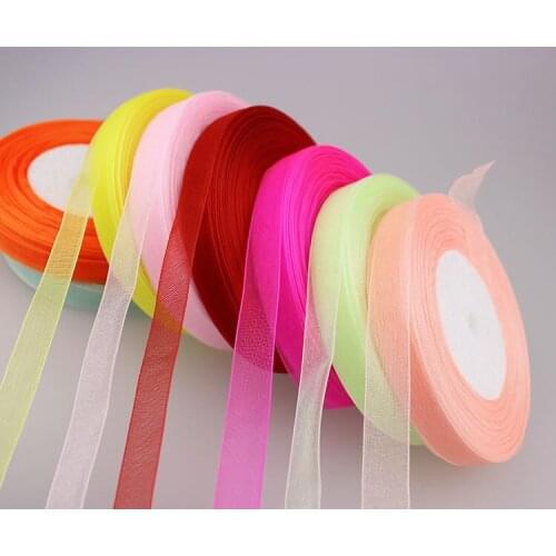 Cotton 12mm 50 Yard/Rolls 44M Transparent Silk Organza Polyester Ribbon For Wedding Party Decoration Webbing Gift Packing Belt