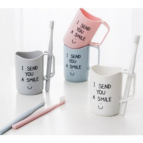 Mouth Brushing Cup with Handle Plastic Drinking Water Cup Creative Simple Printing Household Toothbrush Cup