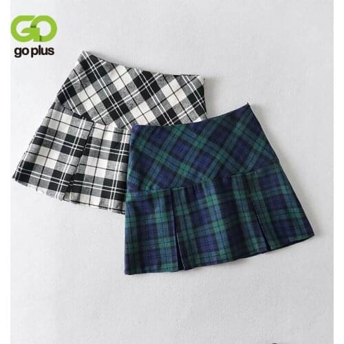 GOPLUS Skirt Womens Plaid Mini Skirts 2121 Summer Korean Fashion Pleated Cute Short Black Skirt Jupe Femme Rokken Dames C11141