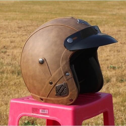 2018 New Synthetic Leather Motorcycle Helmet Retro Vintage Cruiser Chopper Scooter Cafe Racer Moto Helmet 3/4 Open Face Helmet