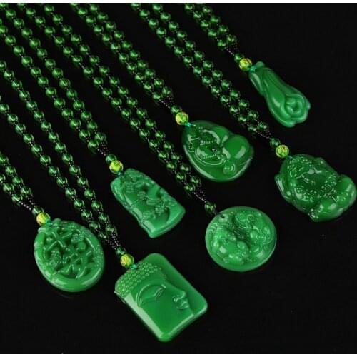 Men Women Necklace Nepal Buddhist Mala Beads Buddha Statue Pendant Necklaces Dark Green Jewelry