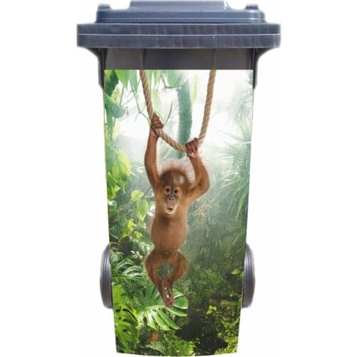 DIY forest hanging monkey Adhesive Removable Waterproof Sticker Decals Rubbish bin trash can Cover sticker 120liter 240liter