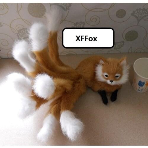 New cute real life lying fox model plastic&furs simulation nine-tail yellow fox doll gift about 32x15cm xf2377