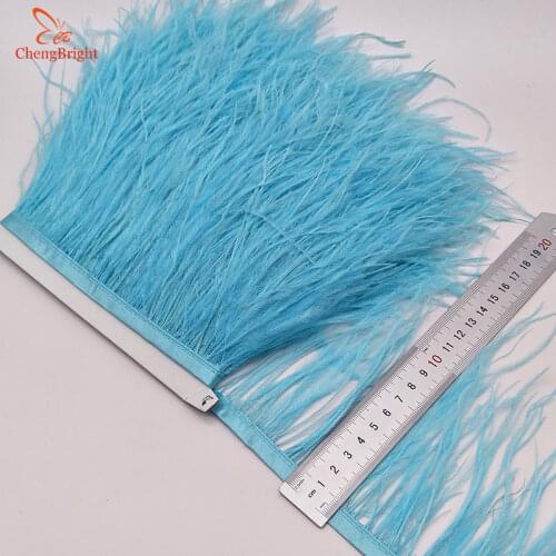 ChengBright Wholesale High Quality 10Yards Light blue Ostrich Feather Ribbon Ostrich Feathers Trim Fringe Clothing Decoration