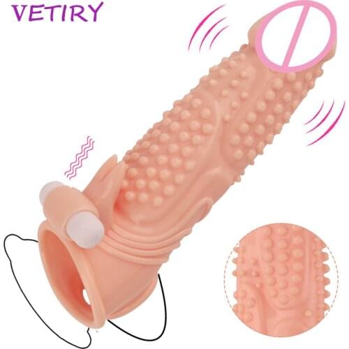 Dick Sleeve Vibrator Delayed Ejaculation Cock Ring Penis Enlargement Particles Vagina Massage Sex Toys for Men Adult Products
