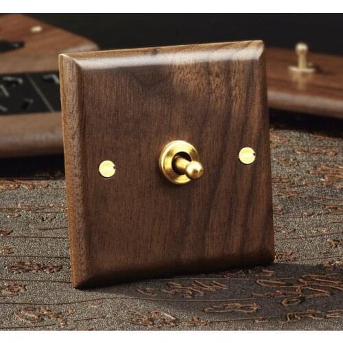 1-4 Gang 2 Way Black Walnut Solid Wood Toggle Switch Brass Lever Wall Lamp Switch for Home Improvement Free Shipping