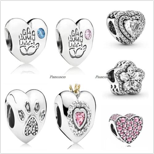 Authentic 925 Sterling Silver Sparkling Snowflake Daisy Flower With Crystal Charms Bead Fit Pandora Bracelet & Necklace Jewelry