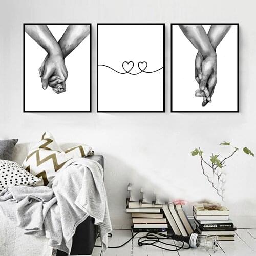 DDWW Poster Lovers Hand In Hand Prints on Canvas Love Oil Painting for Living Room Decoration Wall Art Pictures No Frame
