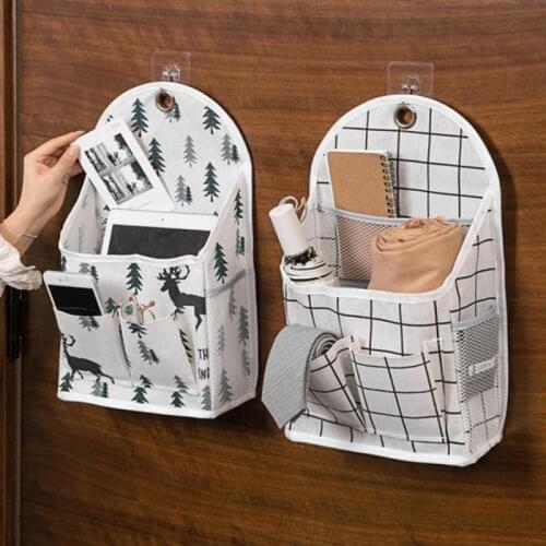 Lattice Hanging Storage Bag Bedside Storage Organizer Waterproof Door Wall Hanging Bag Linen Cotton Sundries Folding Organizer