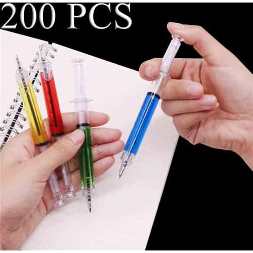 Pen Wholesale 200 pcs 0.7mm Steel Pen Syringe Magic Ballpoint Pen Blue ink Student Office Stationery Creative Gift Toy Pen