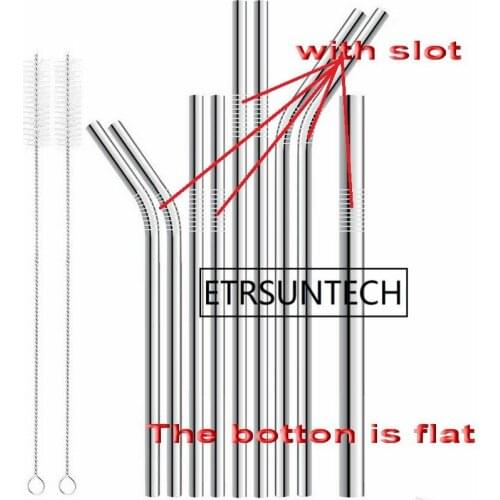 1000pcs 215mm 265mm Bend & Straight Stainless Steel Straw 6mm 12mm Drinking Straws With Slot Reusable Metal Party Bar Drinks