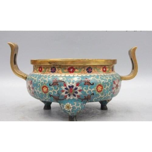 Tibet Buddhism Bronze Copper Cloisonne enamel Flower Incense Burner Censer