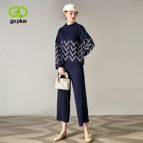 2 Pieces Suit Set Womans Round Neck Pullovers Sweaters High Elastic Waist Ankle Length Pants Clothes For Women Ropa Mujer