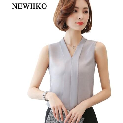 Women casual chiffon sleeveless shirts solid v-neck large size loose summer blouse chiffon tops