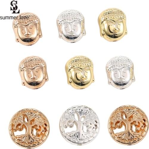 10PCS High Quality Tree Buddha Spacer Beads Rose Gold Silver Color Loose Beads Charms for Diy Jewelry Bracelet Necklace Making