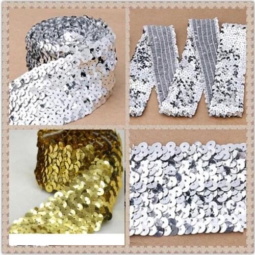 20yard Craft Silver God 8 Row Sequin Elastic Trim Braided Trim Decorated Lace Ribbon Trim For Wedding Dress Clothes t361