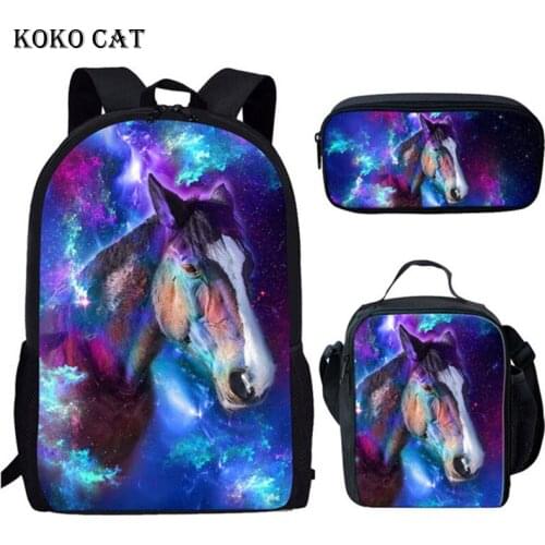 3 Pcs/set Children Schoolbag Crazy Horse Printed Preppy School Backpacks for Adolescent Girls Book Bag Boys Mochila Escolares