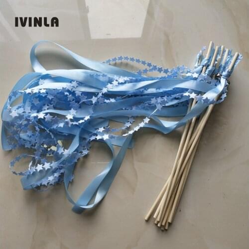 30pcs/ light blue wedding ribbon wands with star ribbon Twirling Streamers wedding ribbon stick