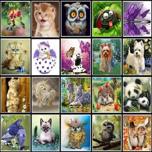 5D DIY Diamond Painting Circle Full Character Animal Mosaic Cross Stitch Mosaic Home Decor Label