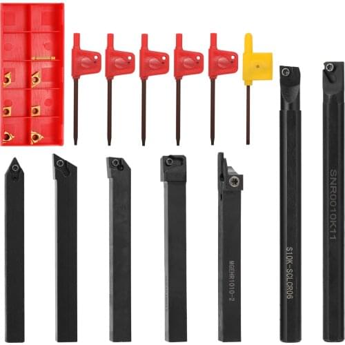 7pcs 10mm Shank Lathe Turning Tool Holder Boring Bar lathe tools lathe cutter Metal Turning Rod Industrial with Carbide Inserts