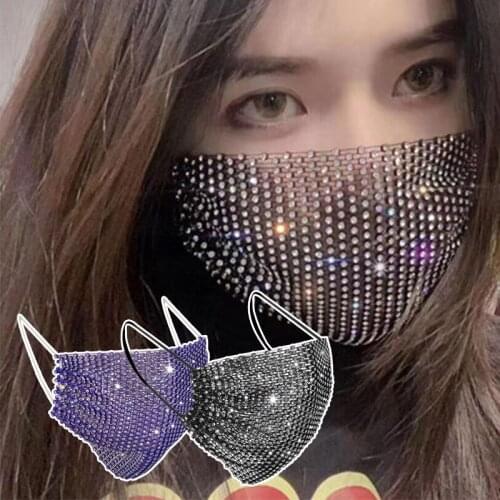 Shiny Rhinestone Mask Jewelry Bling Elastic Face Covers Fashion Jewelry Crystal Masks With Face Bandana Party Halloween Cosplay