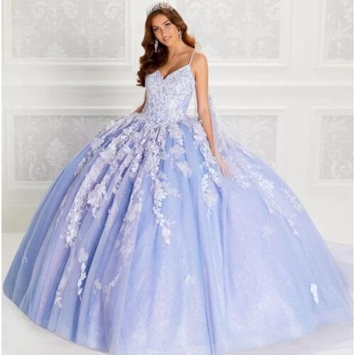 Sparkly Quinceanera Dresses With Cape 2022 Spaghetti Straps Sweet 15 Princess Party Ball Gown Lace Appliques Beads 3D Flowers