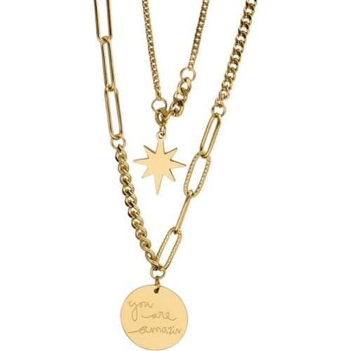 316L Stainless Steel Fashion Fine Jewelry Hip Hop Street The Brightes Star Charms Chain Choker Necklaces Pendants For Women Men