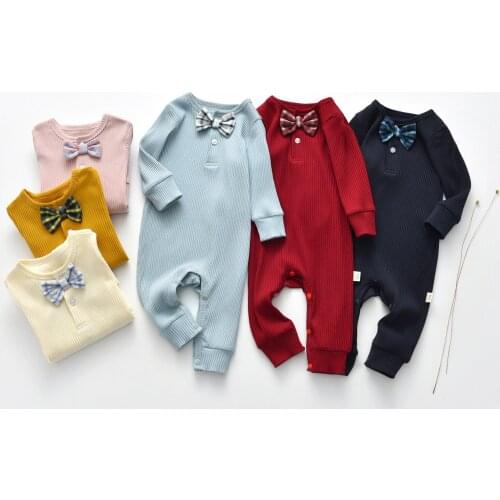 Romper For Newborn Infant Baby Girl Boy Spring Autumn Unisex Long-Sleeve Trousers Cotton Striped Bow One-Pieces Jumpsuit