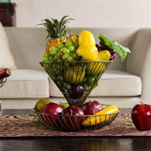 Household 2 Tier Fruit Plate Countertop Metal Fruit Basket Black Vintage Style Tray Stand Storage Basket