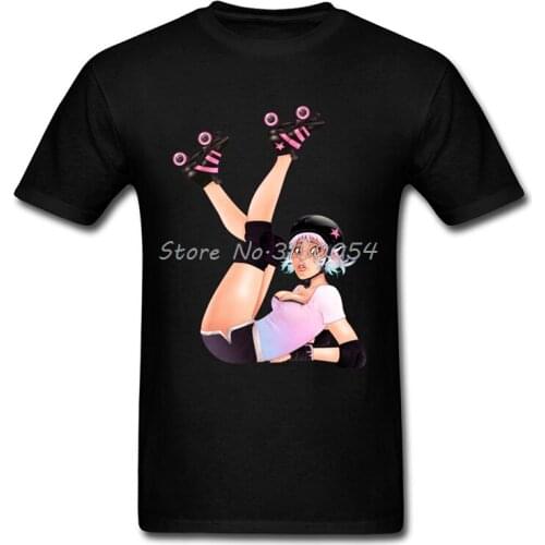 New Arrival Retro Roller Derby Pinup Girl Printed On Tshirt Men O-neck Cotton T-shirt Cartoon Character Print Tee Funny Harajuku