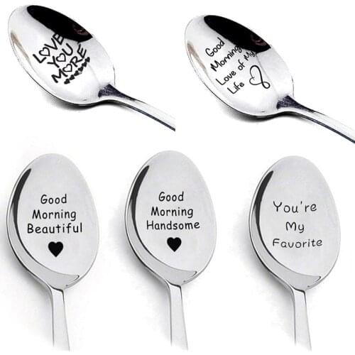Lettering Coffee Spoon 19cm Handle Coffee Ice Cream Teaspoon Accessories Home Kitchen Tableware Gifts Household Use for Lovers