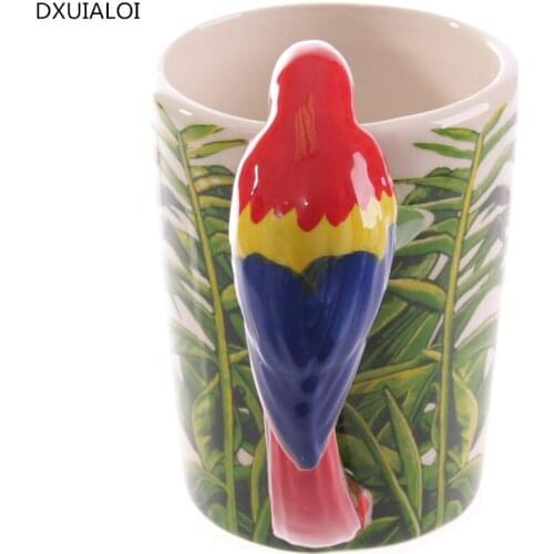 Creative Cute Parrot Woodpecker Frog 3D Stereo Bird Ceramic Mug Cup Hand Painted 3D Animal Cup Children Room Decoration Gift