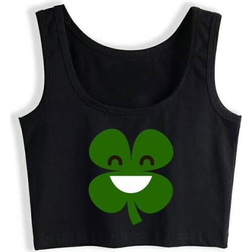 Crop Top Female Clover Emoj Smiling St Patricks Day Irish Hip Hop Inscriptions Sleeveless Tops Women