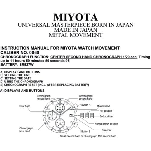 5 Piece /Pack 0S60 Miyota Quartz Watch Movement BATTERY OS60 calibre replace repairs
