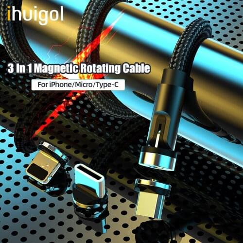 Ihuigol Magnetic Charging Cable Micro USB Type C Cord Charging For iPhone 11 Pro XS 8 Samsung Xiaomi 540 Rotate Magnetic Charger