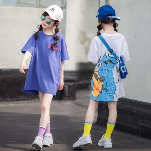 Fashion Teenage Girl Cartoon Long T-shirts Summer Clothes for Girls Cotton Kids Shorts Sleeve Tops Kids Princess Tshirt Mum Tees