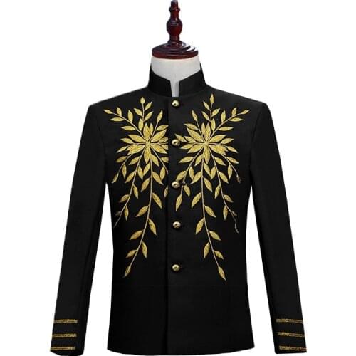 Mens Stage Embroidered European Court Dresses Chinese Style Blazers White Suits White Red Black Mens Blazer