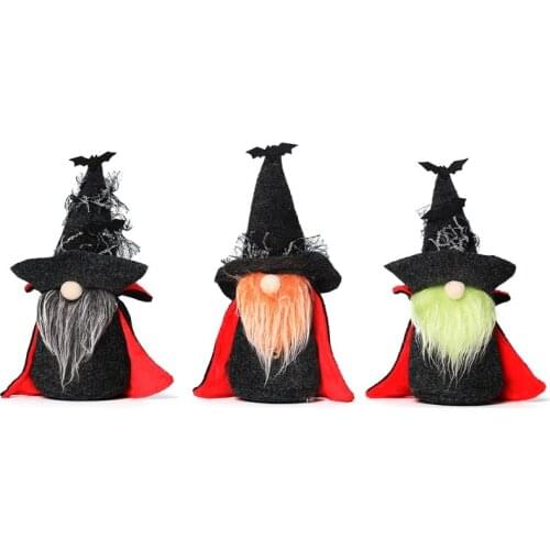 N1HF Halloween Plush Gnome Cloak Hat Doll Toys Ornaments Standing Post Halloween